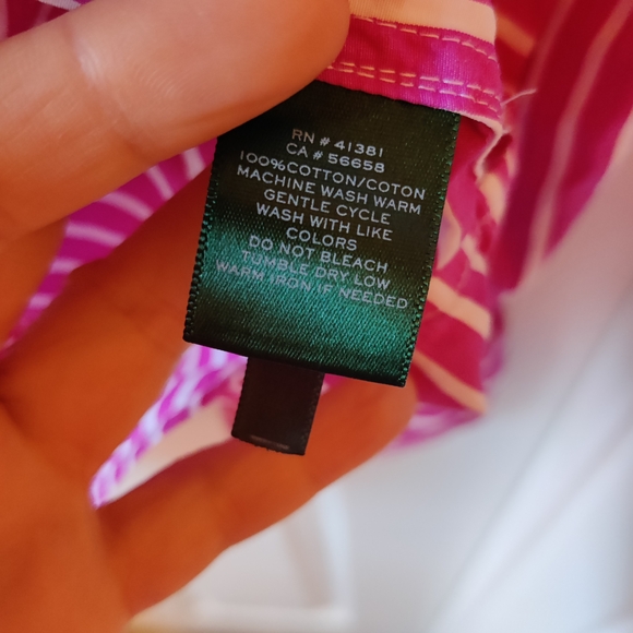 Size 6 Ralph Lauren Women's Fuchsia and White Striped Shirt - Picture 4 of 4